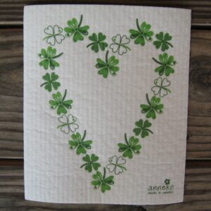 Swedish screen printed dish washing sponge/ dish cloth "Four leaf clovers" Anneko of Sweden 73/4"x  63/4"  NEW