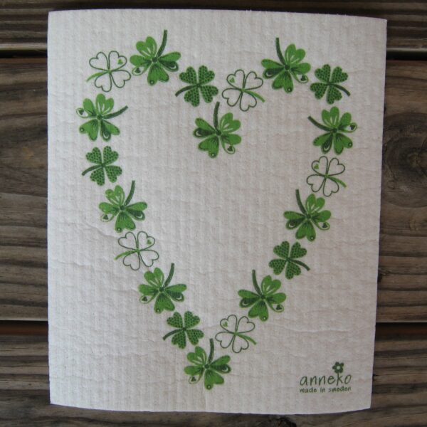 Swedish screen printed dish washing sponge/ dish cloth "Four leaf clovers" Anneko of Sweden 73/4"x  63/4"  NEW