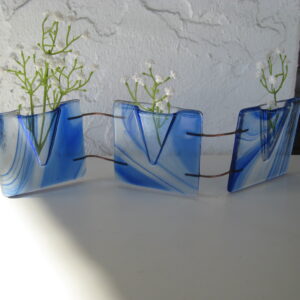"blue" vases  3.5 "x 13" with adjustable width (copper wires) handmade by Ebba Krarup, Denmark