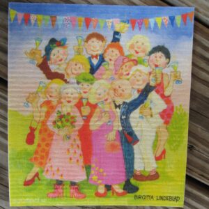 Swedish screen printed dish washing sponge/ dish cloth "congratulations"  Birgitta Lindeblad 7"x 73/4"  NEW