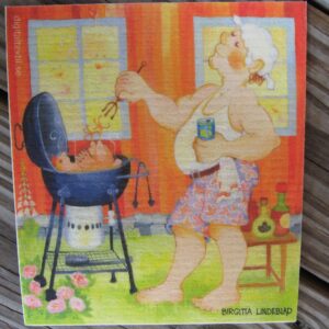 Swedish screen printed dish washing sponge/ dish cloth "grill master"  Birgitta Lindeblad 7"x 73/4"  NEW