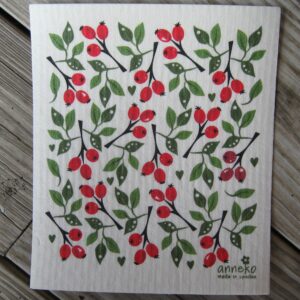 Swedish screen printed dish washing sponge/ dish cloth "Nypon" (rosehip) 73/4" x 63/4" Anneko of Sweden  NEW