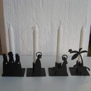 Miniature black metal creche candle holder in 4 parts Pluto of Sweden  8" x 3"