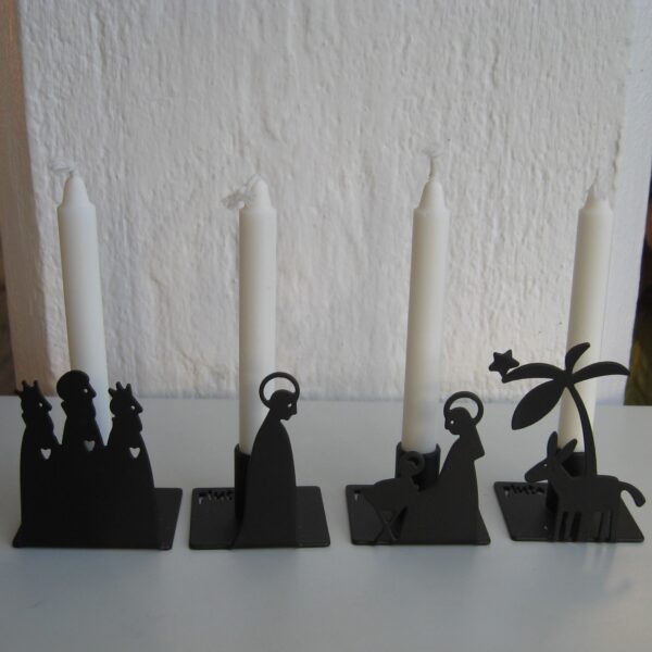 Miniature black metal creche candle holder in 4 parts Pluto of Sweden  8" x 3"