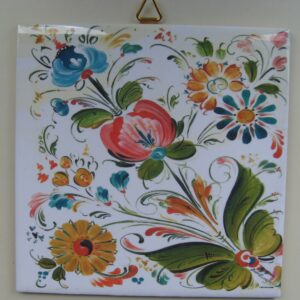 Lise Lorentzen  "rosemaling on cream" ceramic tile 6" x 6"  hook on back