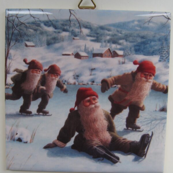 "Tomtar Skating" ceramic tile 6" x 6" hook on back