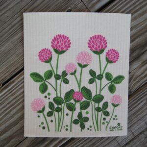 Swedish screen printed dish washing sponge/ dish cloth "red clover"  73/4" x 63/4" Anneko of Sweden  NEW