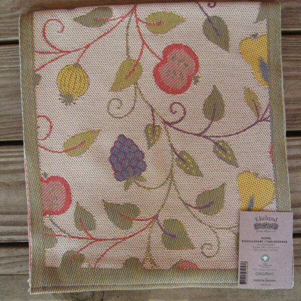 100% Organic Cotton runner "Floral" Made in Sweden by Ekelund 14" x 56"