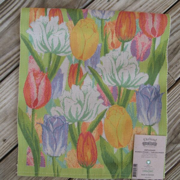 100% Organic Cotton runner "Spring Tulips" Made in Sweden by Ekelund 14" x 47"