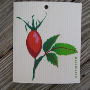Swedish screen printed dish washing sponge/ dish cloth "Nypon (rosehip)" Kattinatt of Sweden NEW!