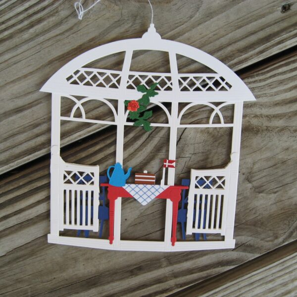 "Gazebo" papercut  w/Danish flag  Made in Denmark by Oda Wiedbrecht 6.5" x 6"