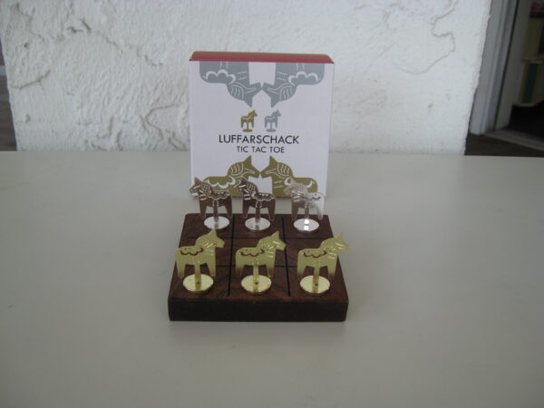 "Tic Tac Toe" Dala horse game w/ wood base  3"x 3"  Pluto of Sweden