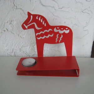 Red Metal Dala Horse Candle Holder w/tea lite 61/2" x 61/2" MADE IN SWEDEN