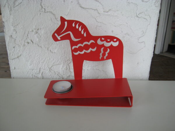Red Metal Dala Horse Candle Holder w/tea lite 61/2" x 61/2" MADE IN SWEDEN