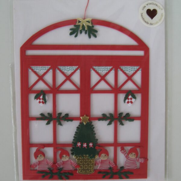 Christmas window with four nissar 6"  5"x 5" Made in Denmark by Oda Wiedbrecht