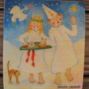Swedish screen printed dish cloth " Lucia & starboy"  Birgitta Lindeblad NEW!