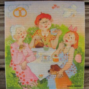 Swedish screen printed dish cloth  "Meeting in the arbor"  Birgitta Lindeblad  NEW!