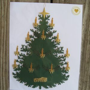 Large Christmas tree papercut w/gold candles 9" x 6" by Oda Wiedbrecht, Denmark