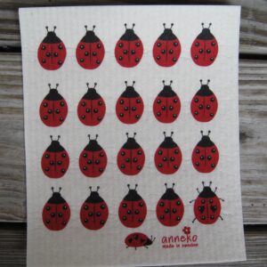 Swedish screen printed dish cloth "ladybugs" Anneko of Sweden
