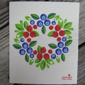 Swedish screen printed dish cloth "Berry Wreath" Anneko of Sweden