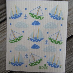 Swedish screen printed dish cloth "sailing boats"  Anneko of Sweden