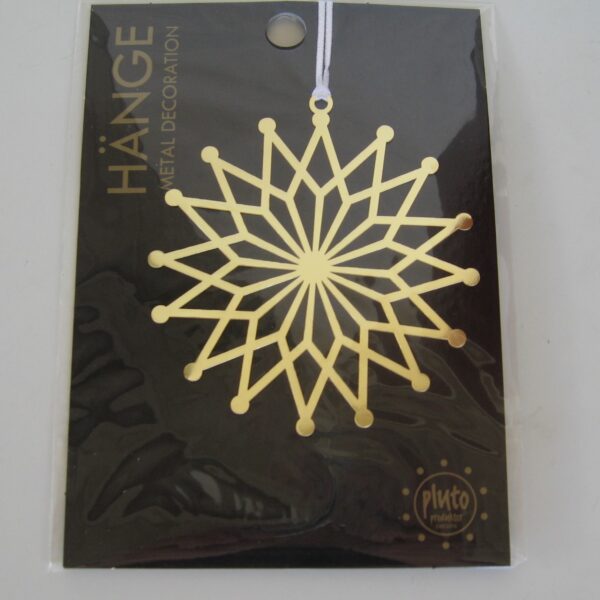 Gold metal snowflake ornament  3" Pluto of Sweden