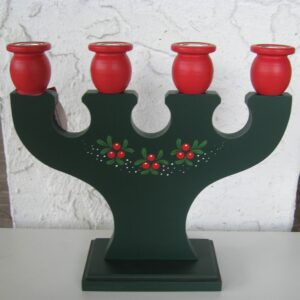 4 arm green wood candle holder "lingonberries"  9" x 10" Made in Sweden