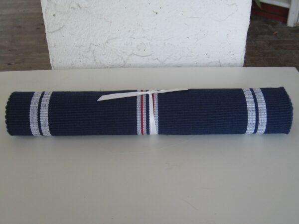 14" x 44" cotton blue runner w/red, white & blue stripes Made in Sweden