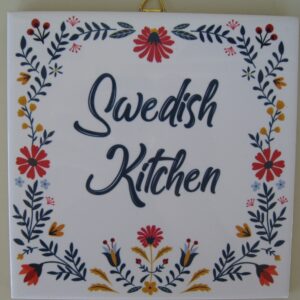 Ceramic tile w/hook "Swedish Kitchen"  6" x 6" cork backing