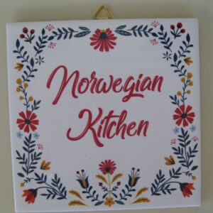 Ceramic tile w/hook "Norwegian Kitchen" 6" x 6" cork backing