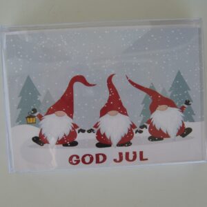 Boxed Christmas cards "3 Red Gnomes"  Swedish text 12 cards  7" x 5"