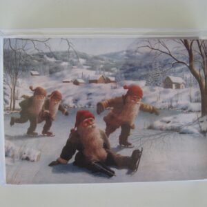 Boxed Christmas cards " tomtar skating"  Swedish text 12 cards  7" x 5"