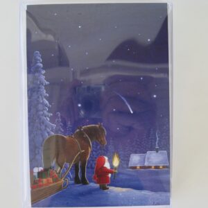 Boxed Christmas cards "tomte w/horse"  English text 12 cards 7" x 5"