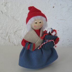 tomte lady w/blue sack 6" tall Butticki of Sweden