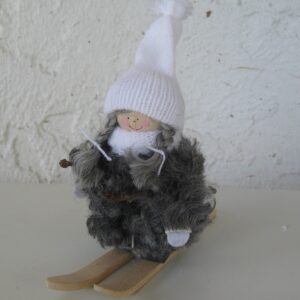 sheepskin girl skier 6" x 6"  Made in Sweden