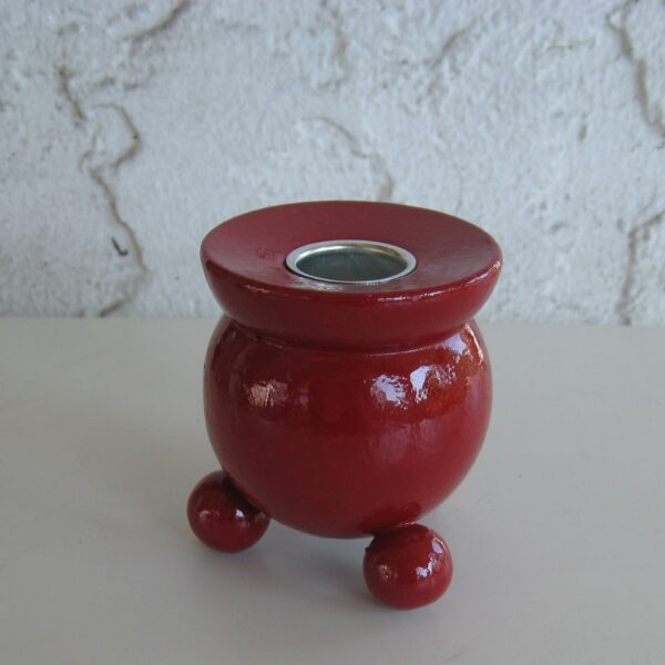 red wood ball candle holder 21/4" x 23/4" Made in Sweden