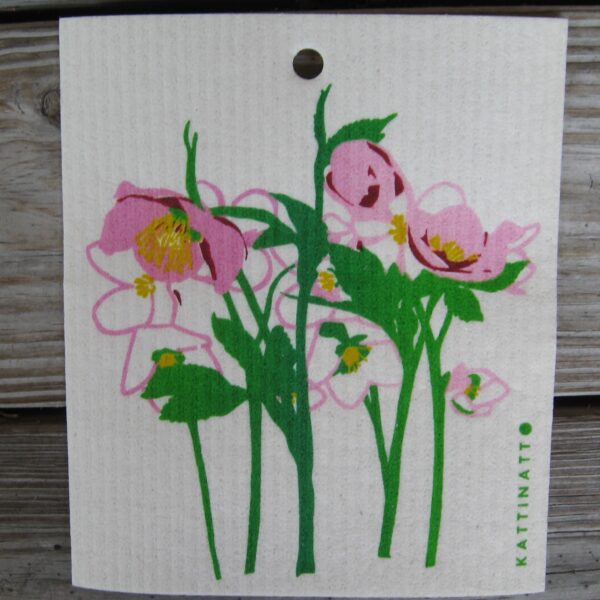 SwedSwedish screen printed dish washing sponge/cloth "Helleboros"  73/4" x 63/4" Kattinatt of Sweden