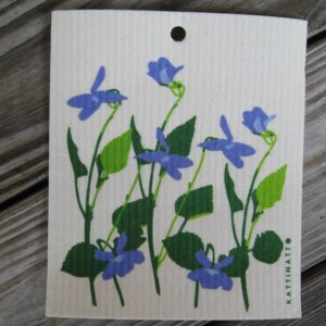 Swedish screen printed dish washing sponge/dish cloth "forest violets" Kattinatt of Sweden  NEW