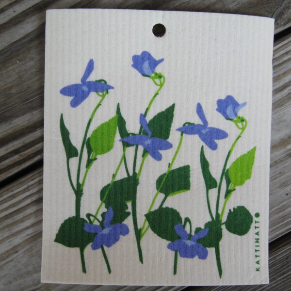 Swedish screen printed dish washing sponge/dish cloth "forest violets" Kattinatt of Sweden  NEW