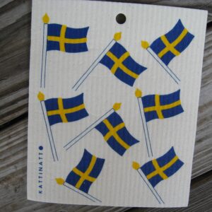 Swedsh screen printeid dish washing sponge/dish cloth " Swedish flags" Kattinatt of Sweden NEW