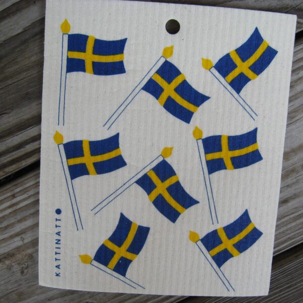 Swedsh screen printeid dish washing sponge/dish cloth " Swedish flags" Kattinatt of Sweden NEW