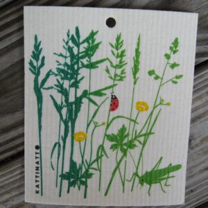 Swedish screen printed dish washing sponge/dish cloth "Swedish Meadow" Kattinatt of Sweden  NEW