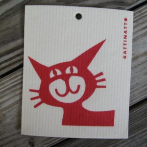 Swedish screen printed dish washing sponge/dish cloth "red cat face" Kattinatt of Sweden NEW