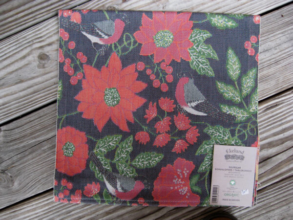 100% organic cotton "Christmas birds" runner 14" x 47" Made in Sweden by Ekelund