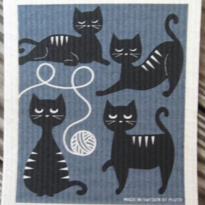 Swedish screen printed dish cloth "Cat Family" Pluto of Sweden  NEW