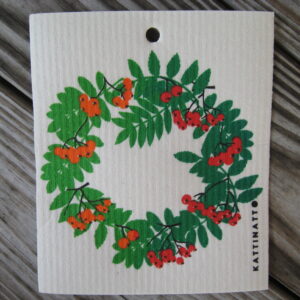 Swedish screen printed dish washing sponge/dish cloth "rowanberry wreath"  NEW  Kattinatt of Sweden