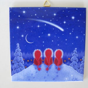 Christmas ceramic tile w/hook 6" x 6"  "Shooting Star" cork backing