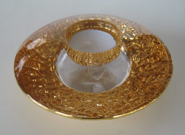 Gold "Discus" crystal votive Orrefors, Sweden  5.5" diameter