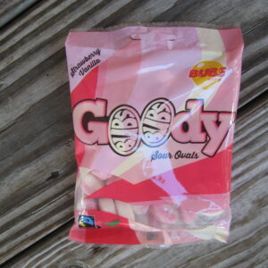"Strawberry/vanilla" sour ovals, Bubs Godis, Sweden, 90 grams