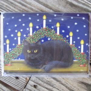 Boxed Christmas Cards "Black Cat" English text 12 cards 7" x 5"